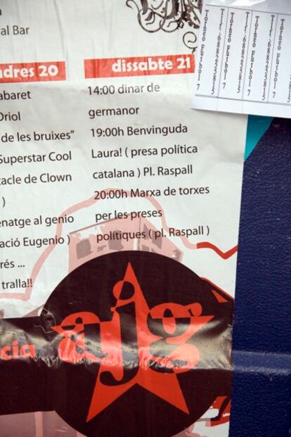 Imagen de uno de los carteles de las fiestas alternativas de Gràcia que anuncian la marcha en apoyo a la condenada por apoyar a ETA.