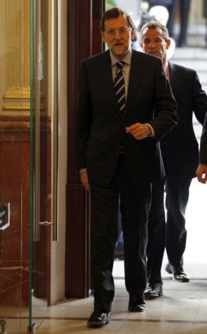 El presidente del Gobierno, Mariano Rajoy, llega esta ma&ntilde;ana al Congreso. 