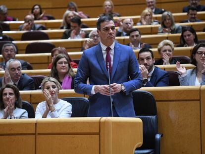 21/02/2023 El presidente del Gobierno, Pedro Sánchez, interviene durante una sesión de control al Gobierno en el Senado, a 21 de febrero de 2023, en Madrid (España). Durante la sesión, el PP ha aludido a la división que existe, según el PP, entre el PSOE y Unidas Podemos. El líder del Partido Popular ha mencionado las diferentes opiniones que se han mostrado estas semanas dentro del Gobierno de PSOE y Unidas Podemos en normas como la Ley del ‘solo sí es sí’, la Ley de Bienestar Animal, la Ley Trans o la Ley de Vivienda.
POLITICA 
Fernando Sánchez - Europa Press
