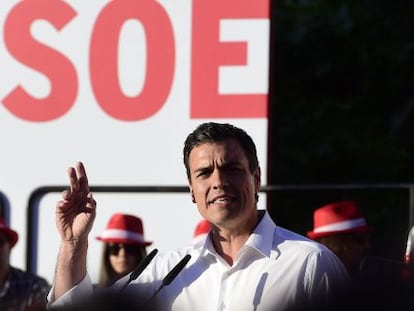 El secretario general del PSOE, Pedro Sánchez, el pasado viernes, en el mitin de cierre de campaña en Madrid.
