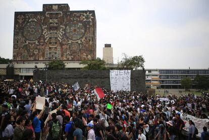 La protesta en el campus central de la UNAM.