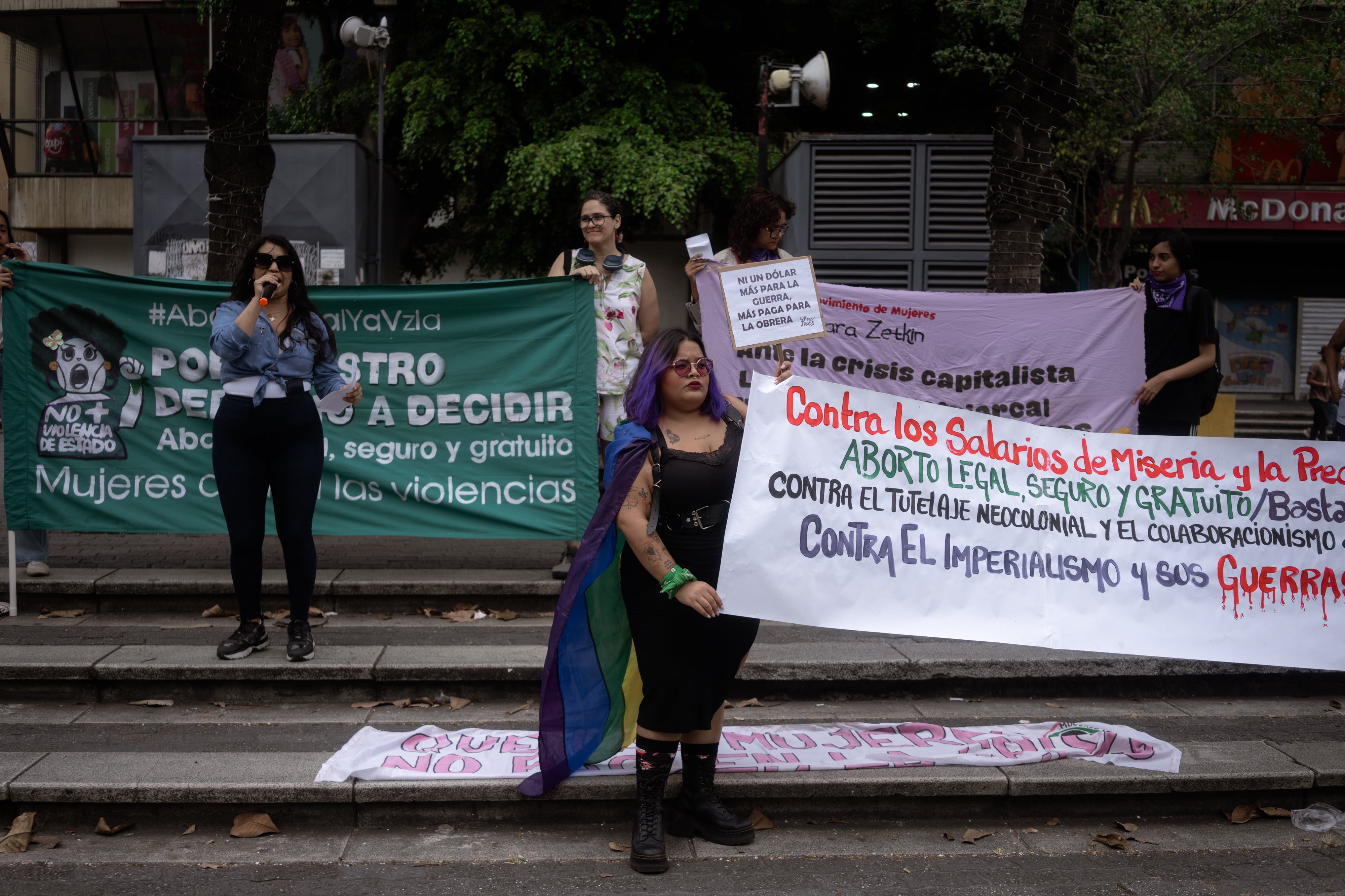Protesta feminista en Caracas, Venezuela, este domingo.