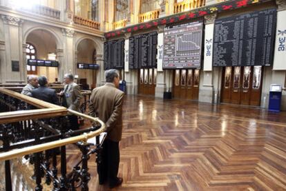 Patio de operaciones de la Bolsa de Madrid en una jornada del mes de febrero.