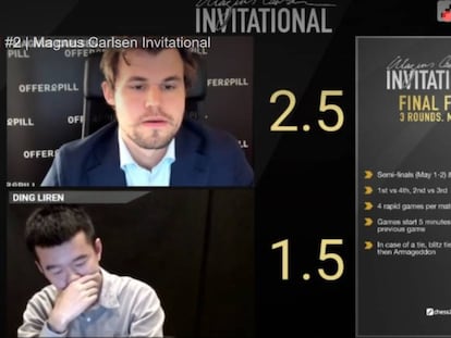 El momento de la rendición de Ding en la cuarta partida, que daba el triunfo a Carlsen por 2,5-1,5