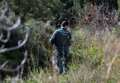 Miembros de la Guardia Civil, reforzados por medios aéreos, además de los Grupos Especiales de Actividades Subacuáticas (GEAS), y unidades caninas de búsqueda de personas, participan en la búsqueda del menor desaparecido, el 28 de febrero de 2018.