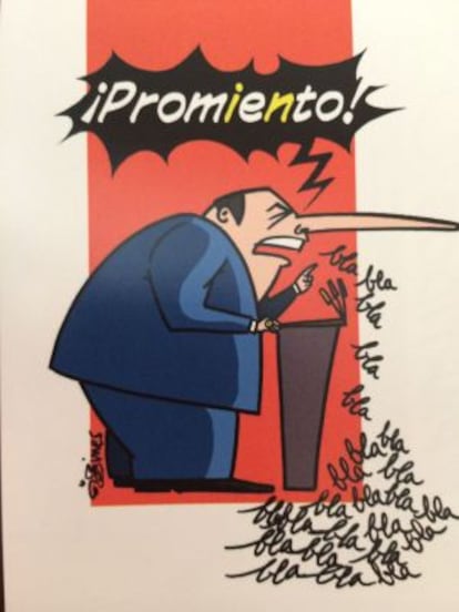 Una de las muestras de humor gráfico de la exposición 'Prometer hasta meter' de la Universidad de Alicante.