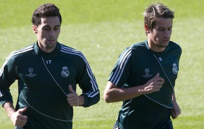 Arbeloa y Coentrão, durante un entrenamiento.