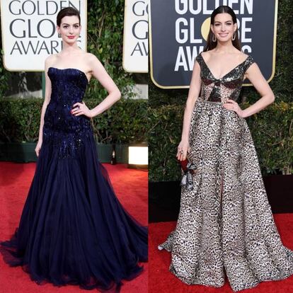 Anne Hathaway, en los Globos de Oro, en 2009 y en 2019. 