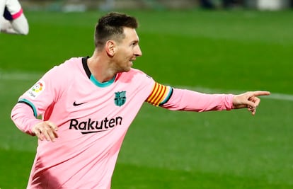 Messi celebra su gol ante el Valladolid, el 22 de diciembre.