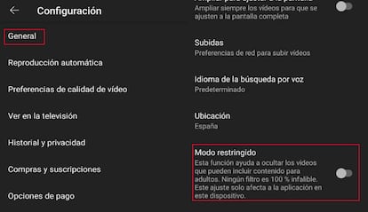 Modo restringido YouTube