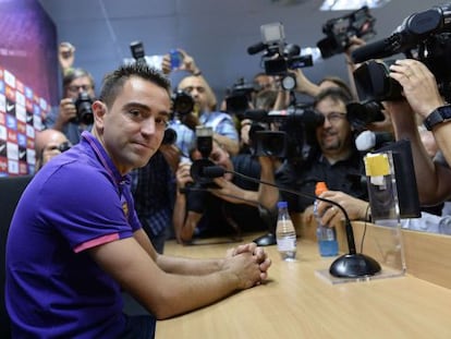 Xavi Hernandez, abans de la roda de premsa de comiat. 