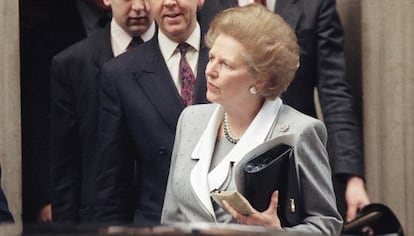 La exprimera ministra Margaret Thatcher en 1990. 