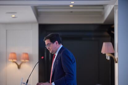 El ministro para la Transformación Digital, Óscar López, este jueves durante un desayuno informativo organizado por Europa Press en Madrid.