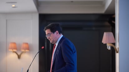 El ministro para la Transformación Digital, Óscar López, este jueves durante un desayuno informativo organizado por Europa Press en Madrid.