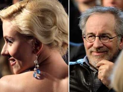 De izquierda a derecha, Robert de Niro, Scarlett Johansson y Steven Spielberg.