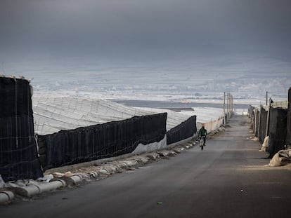 A man rides his bike in El Ejido, where Vox received more votes than any other party.