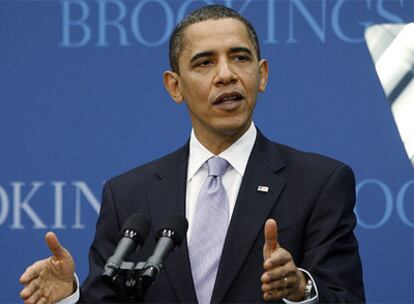 El presidente de EE UU, Barack Obama, durante el discurso que ha pronunciado en el Institución Brookings de Washington y en el que ha anunciado nuevas medidas contra el desempleo