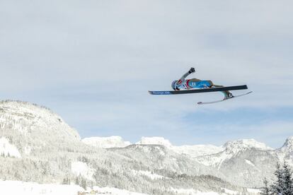 El noruego Anders Fannemel, durante el entrenamiento oficial para el Campeonato del Mundo, en Kulm, Austria.