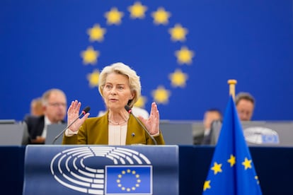 Ursula von der Leyen, durante su intervención en el debate sobre el estado de la Unión, el día 10 en Estrasburgo.