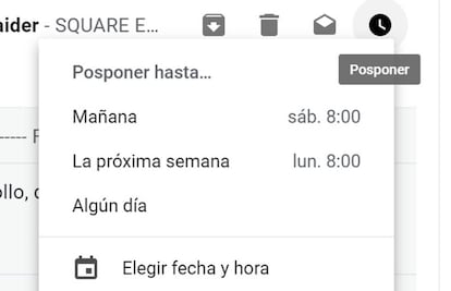 Desde este menú podemos activar el modo "snooze" en Gmail