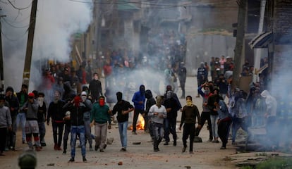 Protestas en Cachemira el martes.