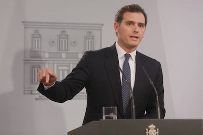 El presidente de Ciudadanos, Albert Rivera, en su comparecencia el miércoles en La Moncloa.