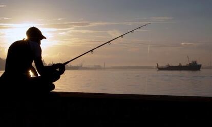 Un pescador observa la llegada a La Habana del buque Ana Cecilia, procedente de EE UU con una carga de ayuda humanitaria.