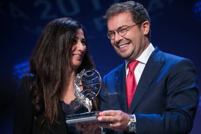 Javier sierra y Cristina López Barrio, anoche en la gala de los Planeta.