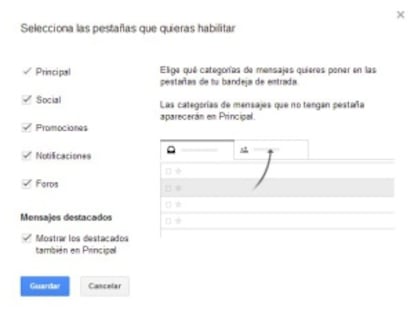 Selección de pestañas en Gmail.