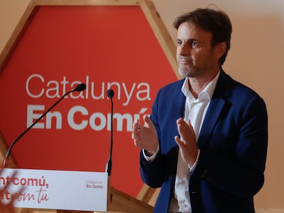 El dirigente de En Comú Podem, Jaume Asens, en una intervención el pasado sábado ante la militancia. / TONI ALBIR