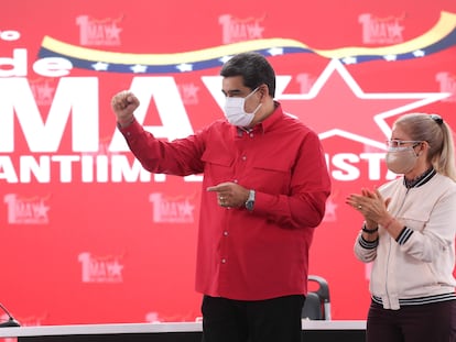 Nicolás Maduro, en un acto por el Día del Trabajador, el 1 de mayo en la sede del Gobierno en Caracas.