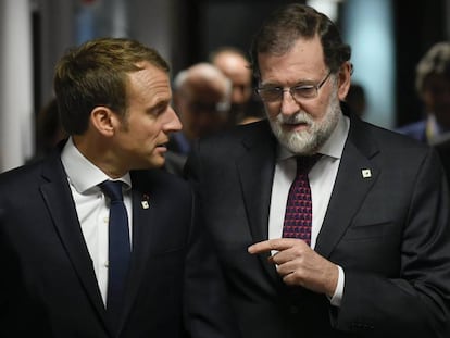 Macron e Rajoy no encontro dos l&iacute;deres da UE