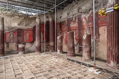 La pintura al fresco encontrada en una sala de banquetes de una 'domus' en Pompeya.