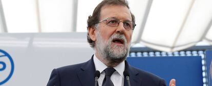 Rajoy en un acto este miércoles en la sede del PP.