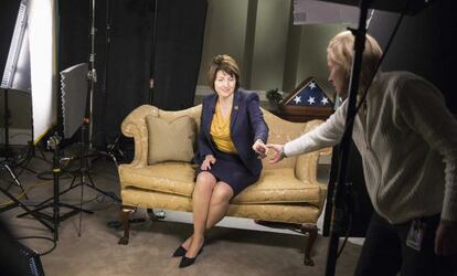 La congresista Cathy McMorris durante los ensayos de su r&eacute;plica al discurso de Obama.