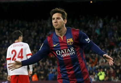 Messi celebra el gol davant l'Almeria.