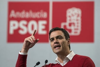 Socialist candidate Pedro Sánchez in Torremolinos (Málaga) on Thursday.