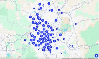 Mapa con los gimnasios y estudios en Guadalajara que trabajaban con 1Fit.