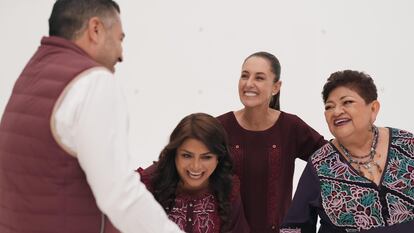 Omar Garcia Harfuch, Clara Brugada, Claudia Sheinbaum y Ernestina Godoy, en un video compartido en las redes sociales de la candidata presidencial.