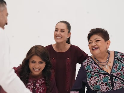 Omar Garcia Harfuch, Clara Brugada, Claudia Sheinbaum y Ernestina Godoy, en un video compartido en las redes sociales de la candidata presidencial.