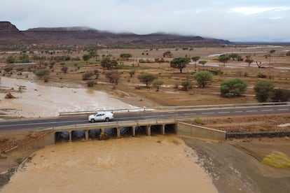 Una zona inundada en la ciudad de Tazarine, en la provincia de Zagora, al sur de Marruecos, el domingo. 