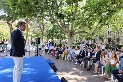 El presidente del Partido Popular, Alberto Núñez Feijóo, este jueves en Zaragoza.