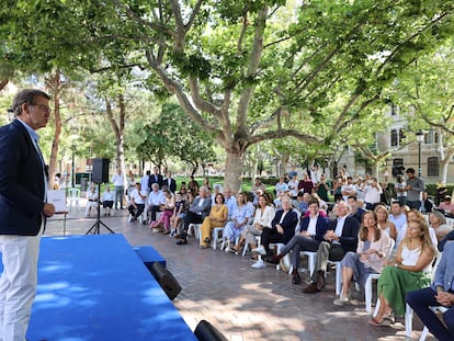 El presidente del Partido Popular, Alberto Núñez Feijóo, este jueves en Zaragoza.