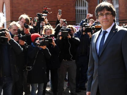 Carles Puigdemont, el 6 d'abril, després de sortir de la presó a Alemanya.
