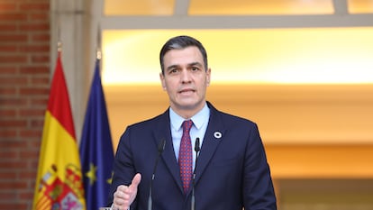 El presidente del Gobierno, Pedro Sánchez, comparece este martes en la Moncloa.