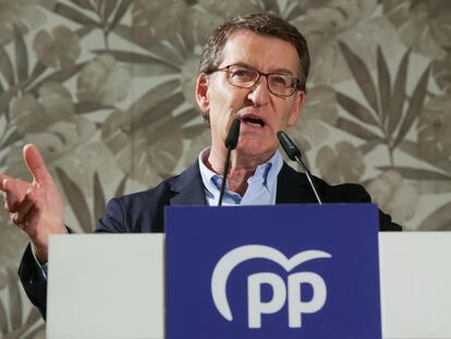 El presidente del PP, Alberto Núñez Feijóo, el sábado en un acto de su partido en Lugo.