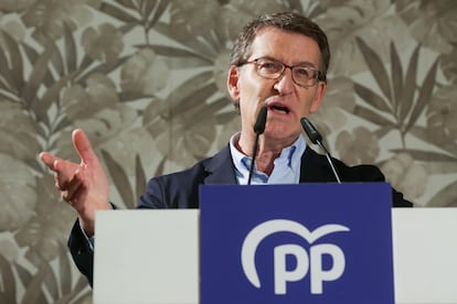 El presidente del PP, Alberto Núñez Feijóo, el sábado en un acto de su partido en Lugo.