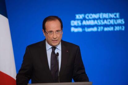 Francois Hollande en su discurso ante los embajadores franceses.