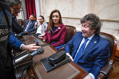 El líder de La Libertad Avanza, Javier Milei, participa en una sesión de la Asamblea Legislativa de Argentina, el pasado día 2.