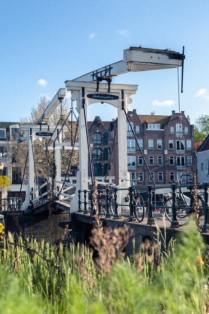 El estrecho puente de Drieharingenbrug, que comunica las islas de Prinseneiland y Realeneiland.